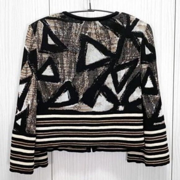 St. John Geometric Striped Bolero Jacket Brown Black White Size 2 - Picture 4 of 5